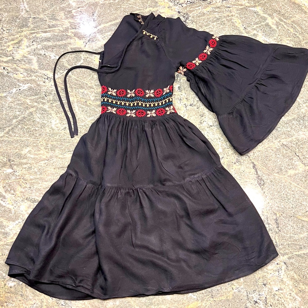 American Eagle Black Embroidered Boho Dress - Picture 2 of 16